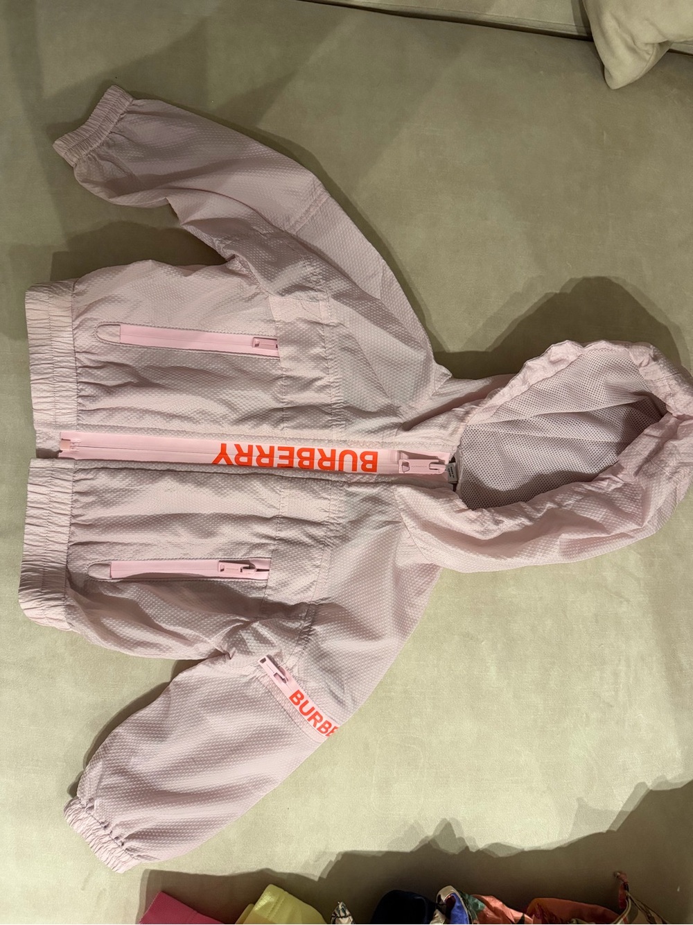 Burberry Light Pink Hooded Windbreaker with Zip